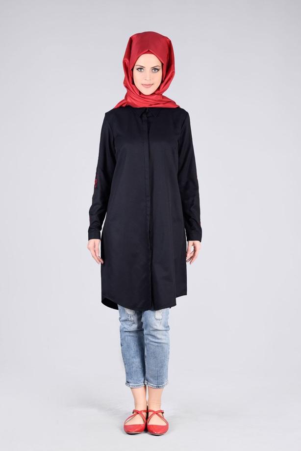 Vêtements hijab  T 57115 Allday-Nakışlı Tesettür Tunik - TRENDTESETTÜR