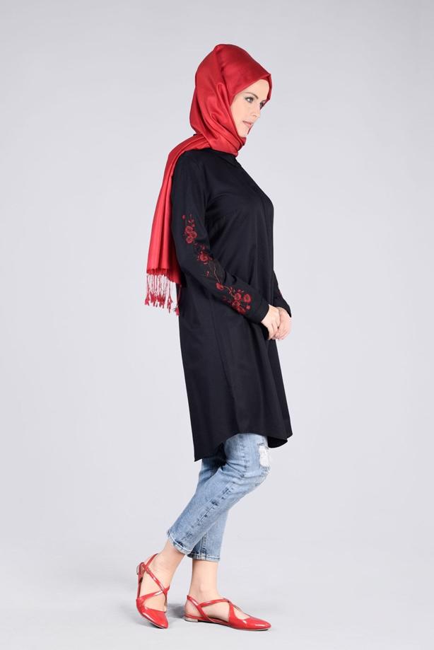 Vêtements hijab  T 57115 Allday-Nakışlı Tesettür Tunik - TRENDTESETTÜR