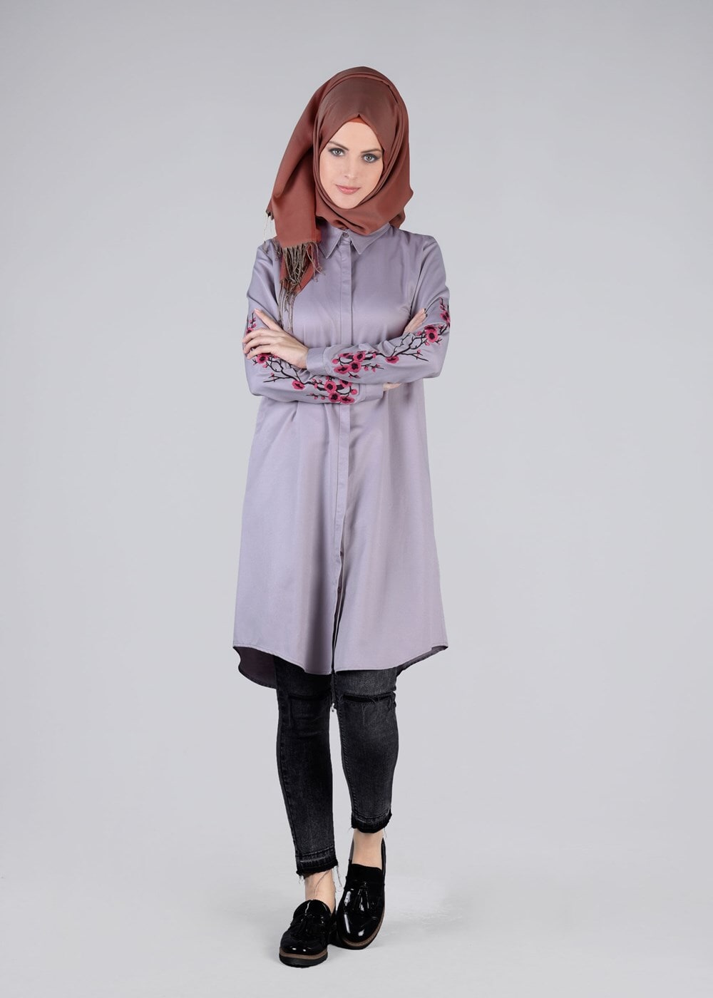 Tesettür giyim MOR T 57115 Allday-Nakışlı Tesettür Tunik
