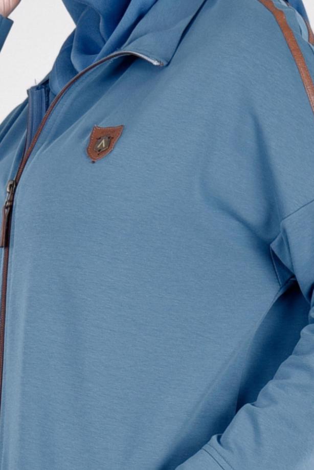 Vêtements hijab BLEU T 58015 Allday- Fermuarlı Detaylı Tesettür Tunik - TRENDTESETTÜR