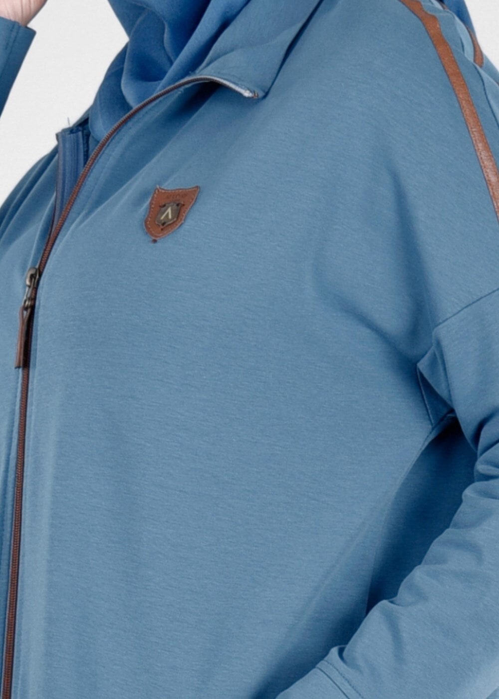 Vêtements hijab BLEU T 58015 Allday- Fermuarlı Detaylı Tesettür Tunik