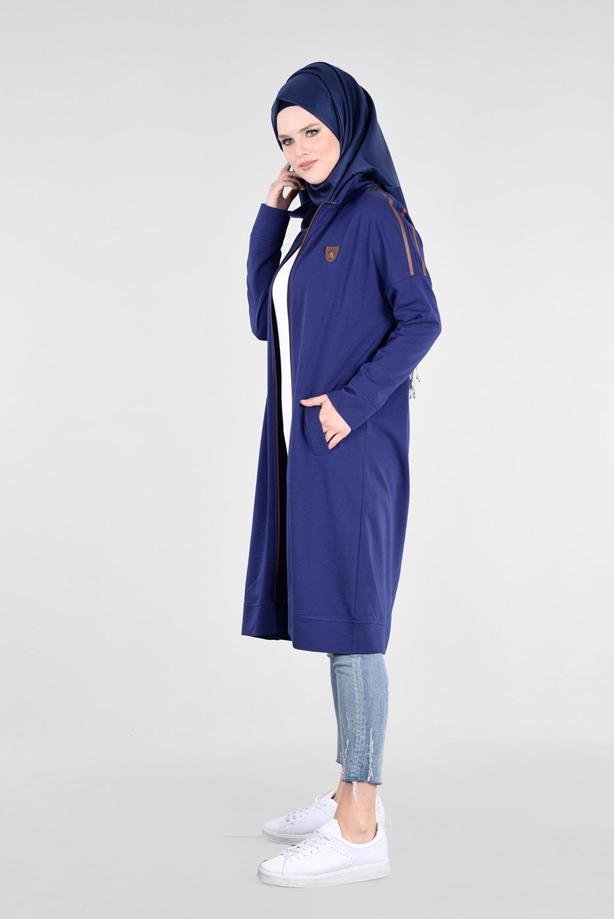 Vêtements hijab BLEU MARINE T 58015 Allday- Fermuarlı Detaylı Tesettür Tunik - TRENDTESETTÜR