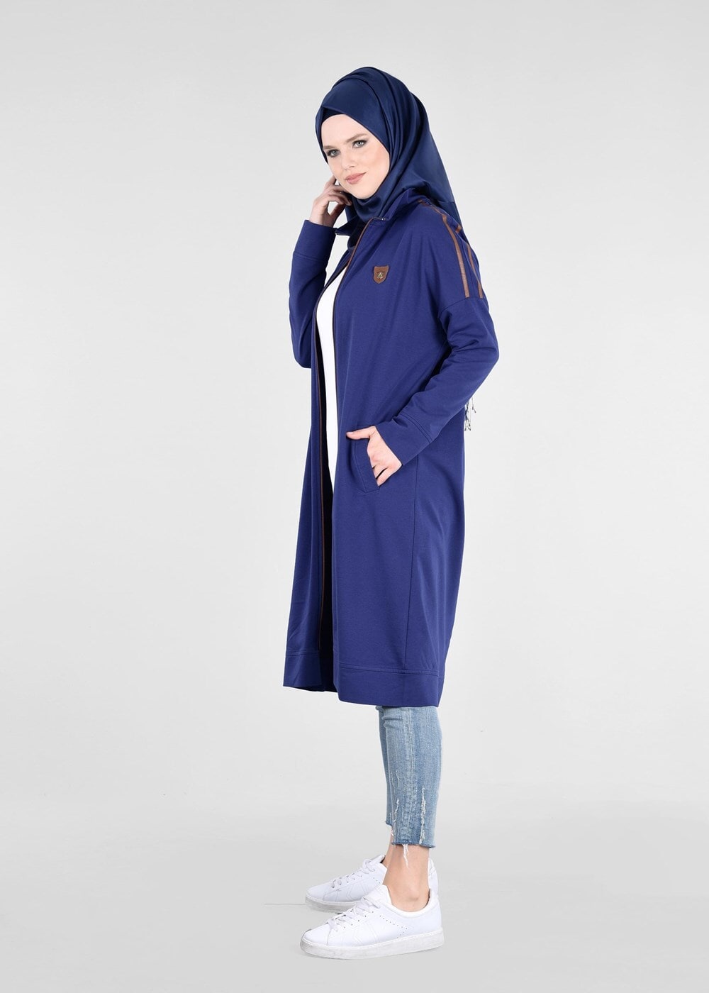Vêtements hijab BLEU MARINE T 58015 Allday- Fermuarlı Detaylı Tesettür Tunik