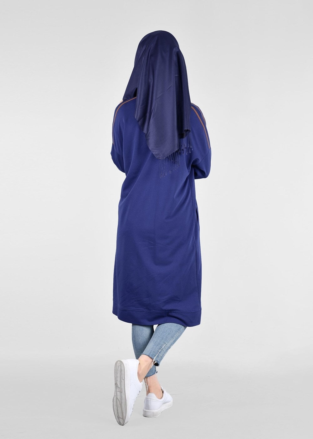 Vêtements hijab BLEU MARINE T 58015 Allday- Fermuarlı Detaylı Tesettür Tunik