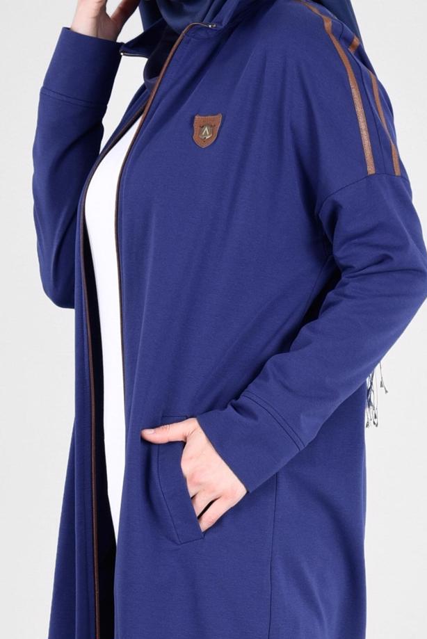 Vêtements hijab BLEU MARINE T 58015 Allday- Fermuarlı Detaylı Tesettür Tunik - TRENDTESETTÜR