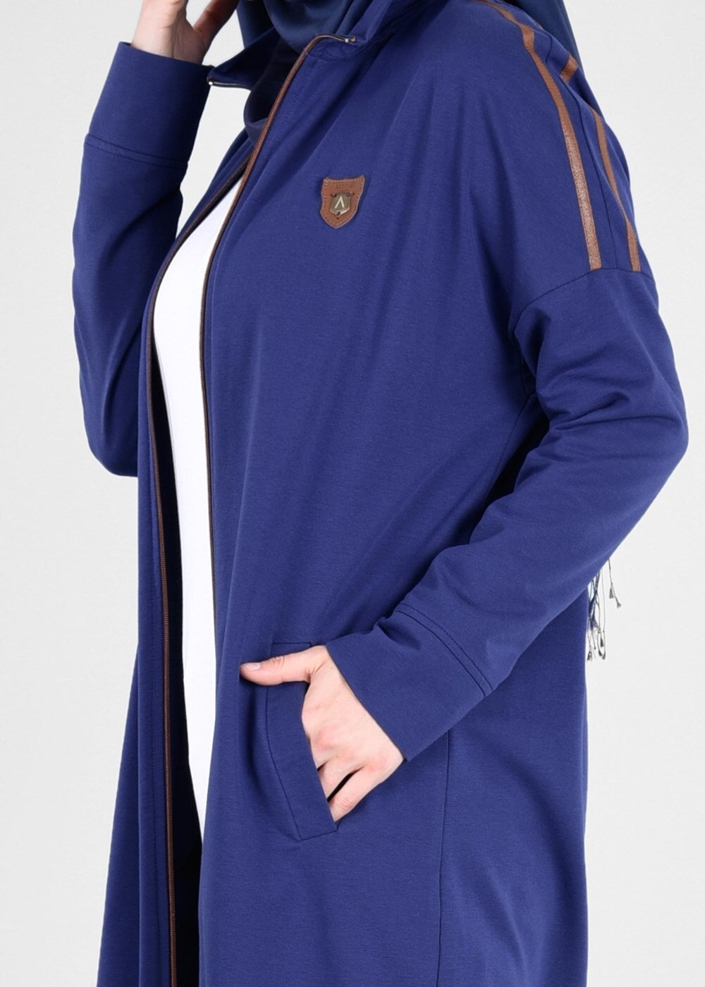 Vêtements hijab BLEU MARINE T 58015 Allday- Fermuarlı Detaylı Tesettür Tunik