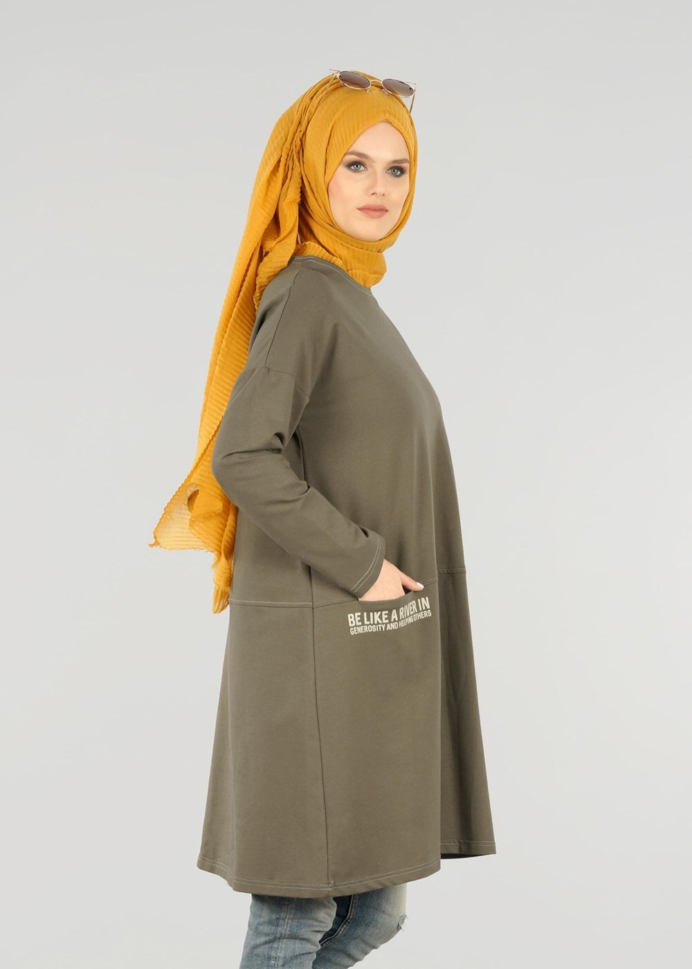 Vêtements hijab KAKI T 63115 Allday- Örme Tesettür Tunik