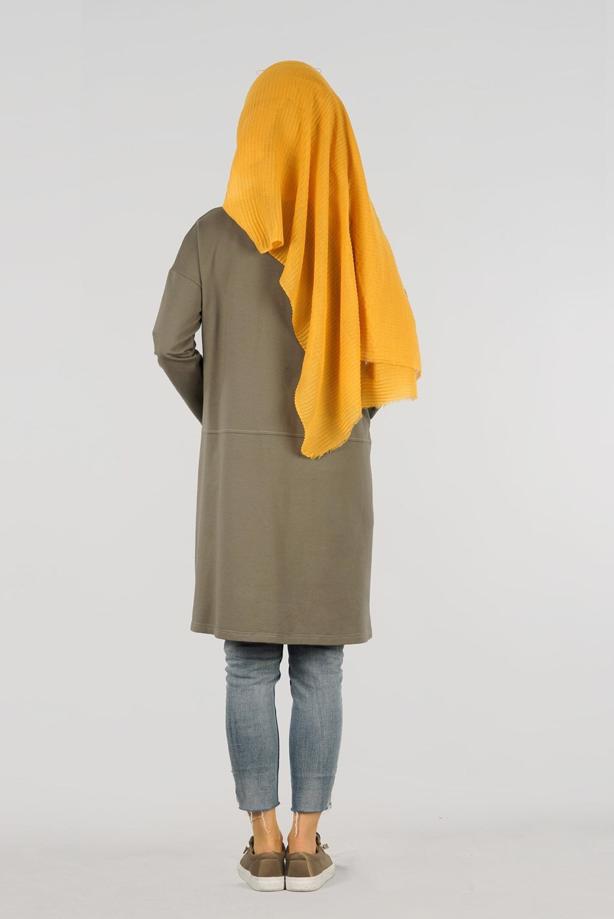 Vêtements hijab KAKI T 63115 Allday- Örme Tesettür Tunik - TRENDTESETTÜR