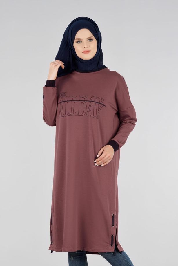 Vêtements hijab BRUN T 73905 Allday-Örme Tesettür  Tunik - TRENDTESETTÜR