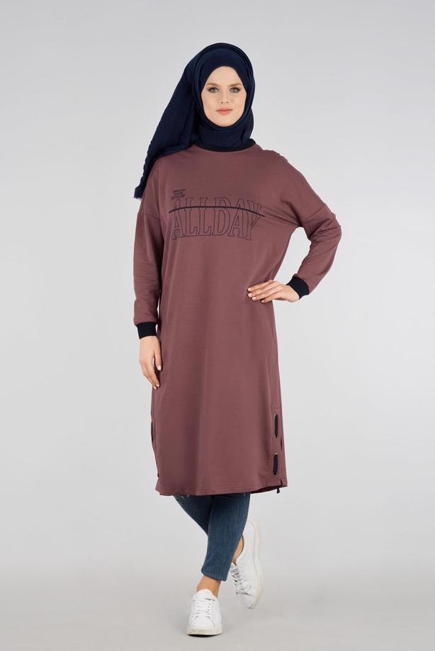 Vêtements hijab BRUN T 73905 Allday-Örme Tesettür  Tunik - TRENDTESETTÜR