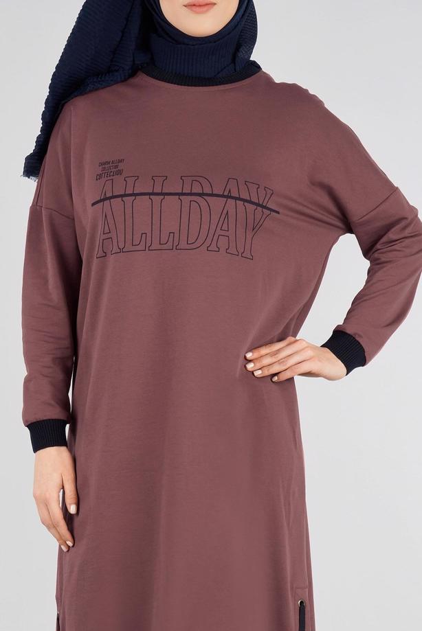 Vêtements hijab BRUN T 73905 Allday-Örme Tesettür  Tunik - TRENDTESETTÜR