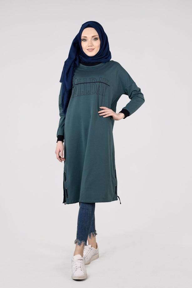 Vêtements hijab VERT T 73905 Allday-Örme Tesettür  Tunik - TRENDTESETTÜR