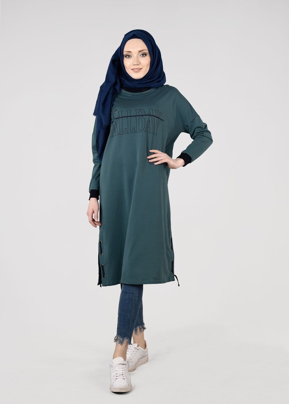 Vêtements hijab VERT T 73905 Allday-Örme Tesettür  Tunik