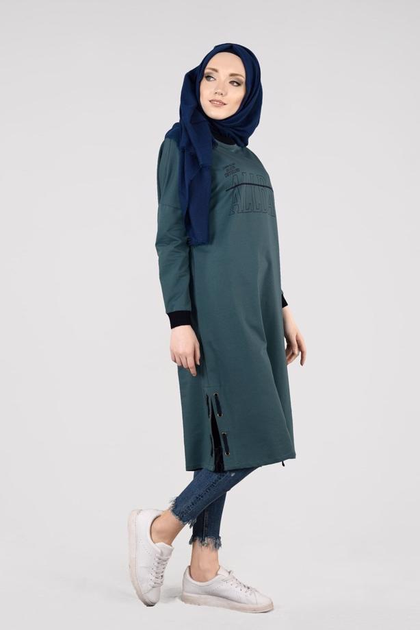 Vêtements hijab VERT T 73905 Allday-Örme Tesettür  Tunik - TRENDTESETTÜR