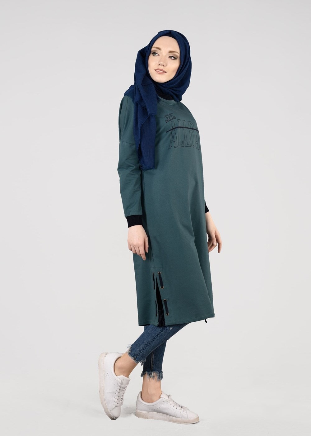 Vêtements hijab VERT T 73905 Allday-Örme Tesettür  Tunik