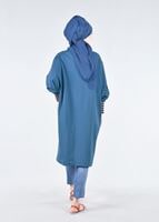 Tesettür giyim YEŞİL MANŞETLERİ RENKLİ ŞERİT DETAYLI TUNİK 75805 