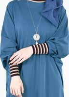 Tesettür giyim YEŞİL MANŞETLERİ RENKLİ ŞERİT DETAYLI TUNİK 75805 