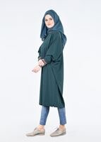 Tesettür giyim YEŞİL MANŞETLERİ RENKLİ ŞERİT DETAYLI TUNİK 75805 