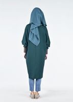 Tesettür giyim YEŞİL MANŞETLERİ RENKLİ ŞERİT DETAYLI TUNİK 75805 