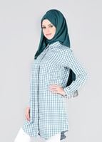 Tesettür giyim YEŞİL T 76215  Allday- Gizli Patlı Ekoseli Tunik