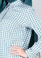 Tesettür giyim YEŞİL T 76215  Allday- Gizli Patlı Ekoseli Tunik