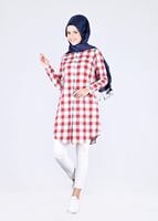 Tesettür giyim YEŞİL T 86215 Allday-Gizli Patlı Ekose Tunik