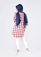 Tesettür giyim YEŞİL T 86215 Allday-Gizli Patlı Ekose Tunik