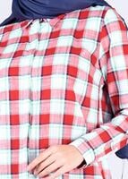 Tesettür giyim YEŞİL T 86215 Allday-Gizli Patlı Ekose Tunik