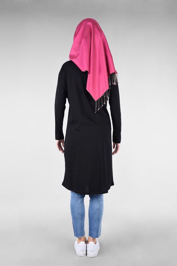 Hijab clothing BLACK T 88115 Allday-Örme Tesettür Tunik - TRENDTESETTÜR
