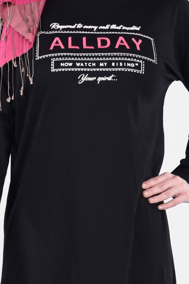 Hijab clothing BLACK T 88115 Allday-Örme Tesettür Tunik - TRENDTESETTÜR