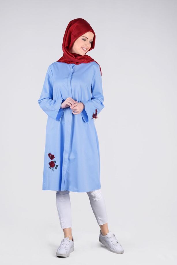 Vêtements hijab  T 95115 Allday-Nakışlı Tesettür Tunik - TRENDTESETTÜR