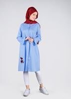 Vêtements hijab BLEU T 95115 Allday-Nakışlı Tesettür Tunik