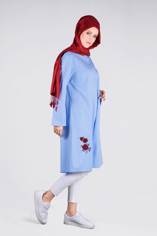 Vêtements hijab  T 95115 Allday-Nakışlı Tesettür Tunik - TRENDTESETTÜR