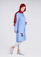 Vêtements hijab BLEU T 95115 Allday-Nakışlı Tesettür Tunik