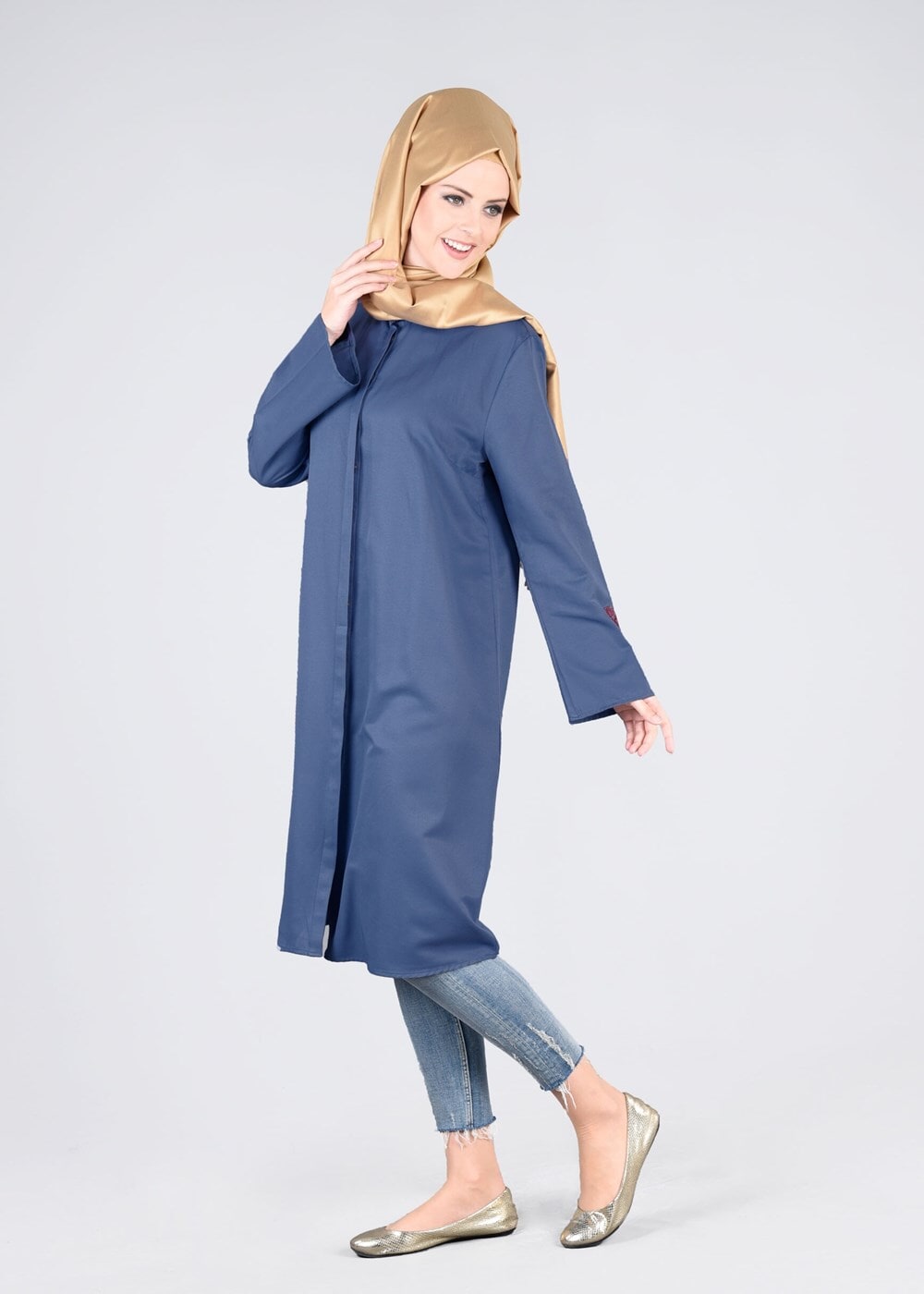 Hijab clothing NAVY BLUE T 95115 Allday-Nakışlı Tesettür Tunik