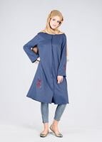 Hijab clothing NAVY BLUE T 95115 Allday-Nakışlı Tesettür Tunik