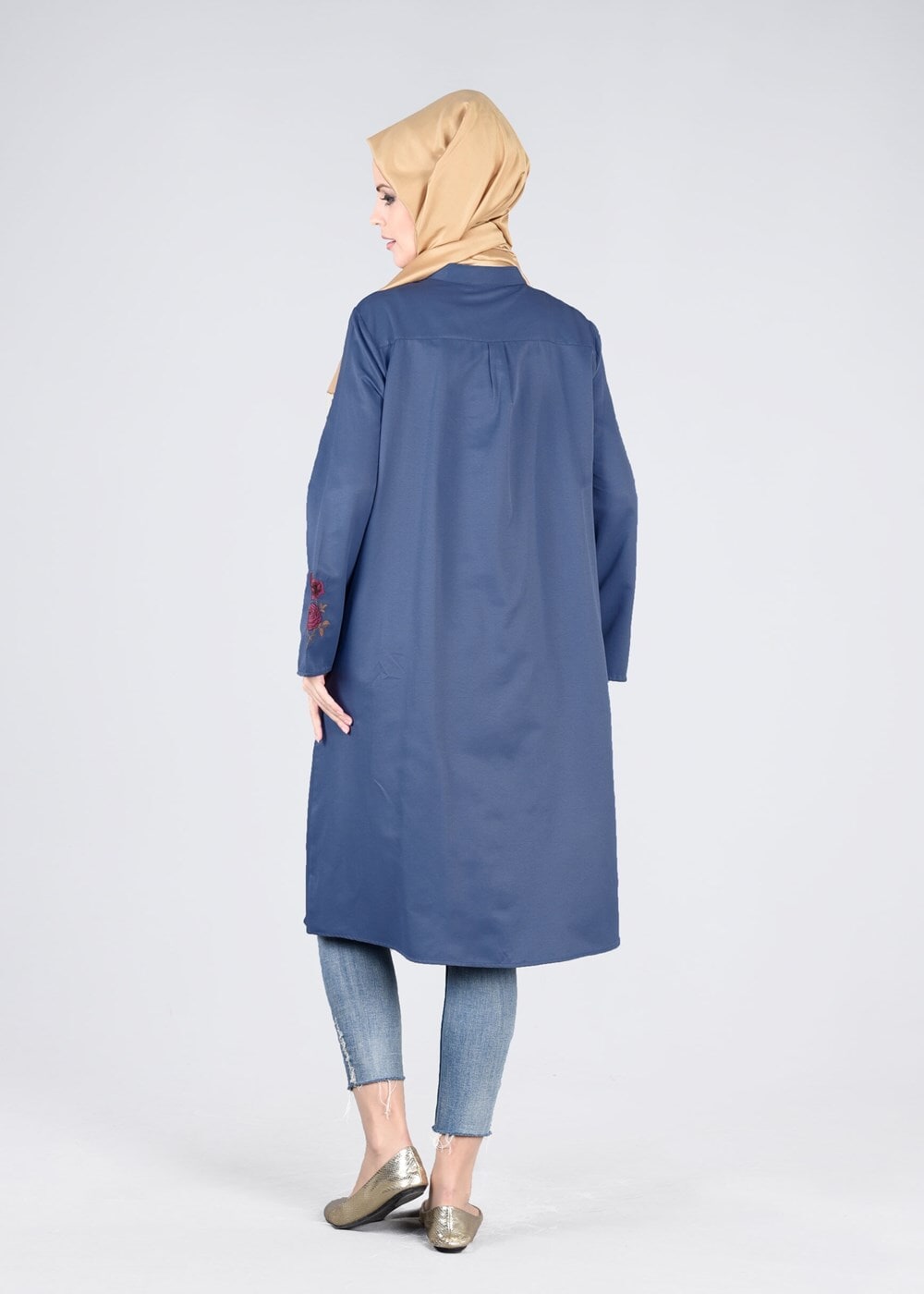 Hijab clothing NAVY BLUE T 95115 Allday-Nakışlı Tesettür Tunik