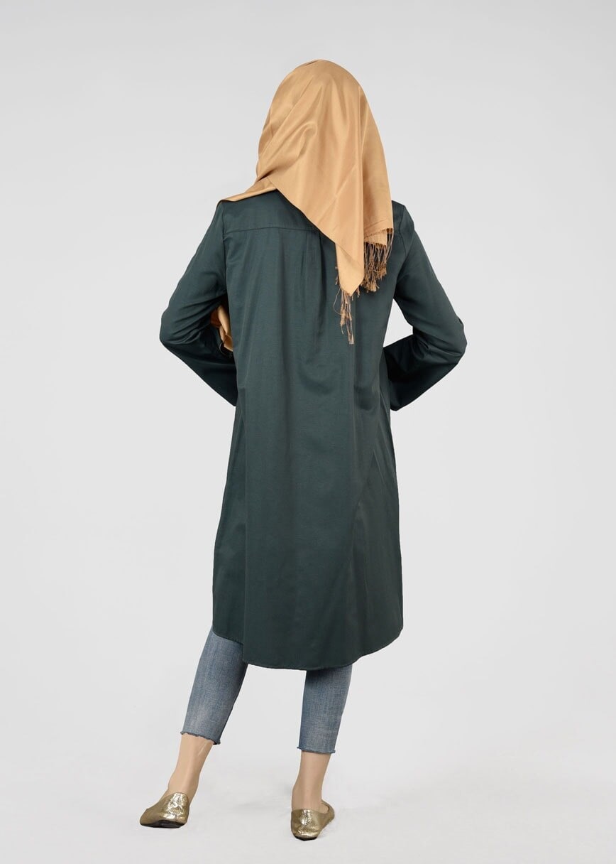 Tesettür giyim YEŞİL T 95115 Allday-Nakışlı Tesettür Tunik