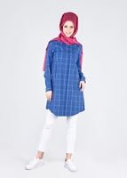 Tesettür giyim LACİVERT T 96215 Allday- Ekose Gömlek