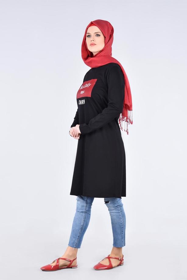 Vêtements hijab NOIR T 99115 Allday-Örme Tesettür Tunik - TRENDTESETTÜR