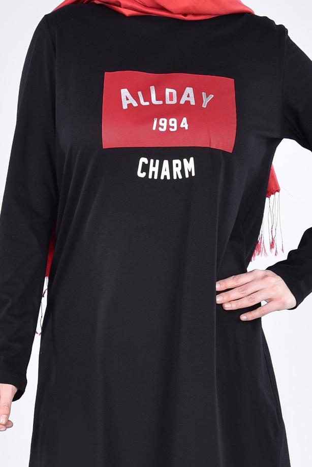 Vêtements hijab NOIR T 99115 Allday-Örme Tesettür Tunik - TRENDTESETTÜR