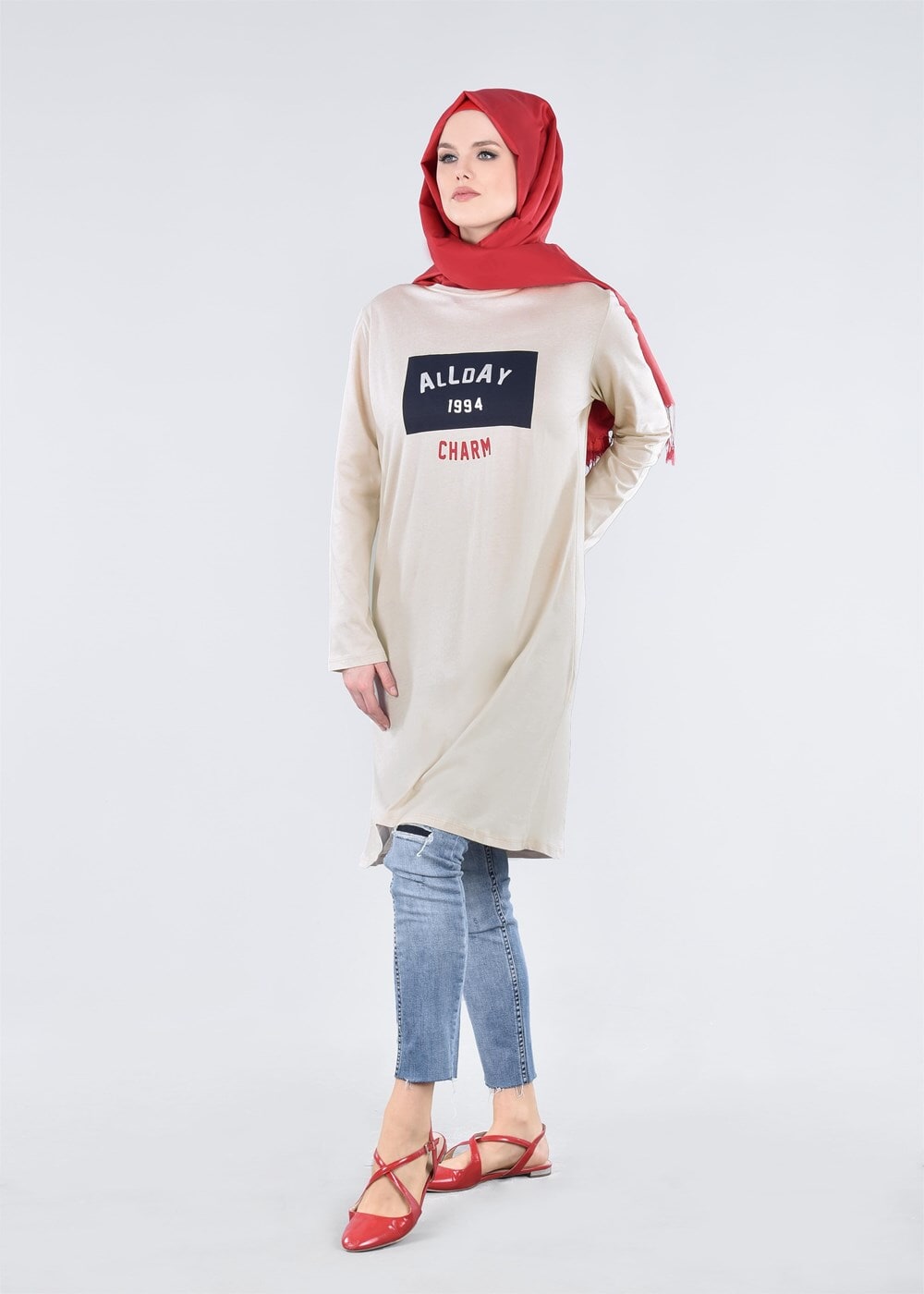 Vêtements hijab BEIGE T 99115 Allday-Örme Tesettür Tunik