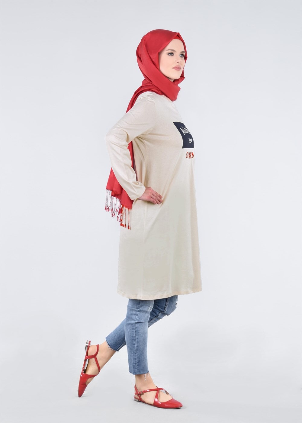 Vêtements hijab BEIGE T 99115 Allday-Örme Tesettür Tunik