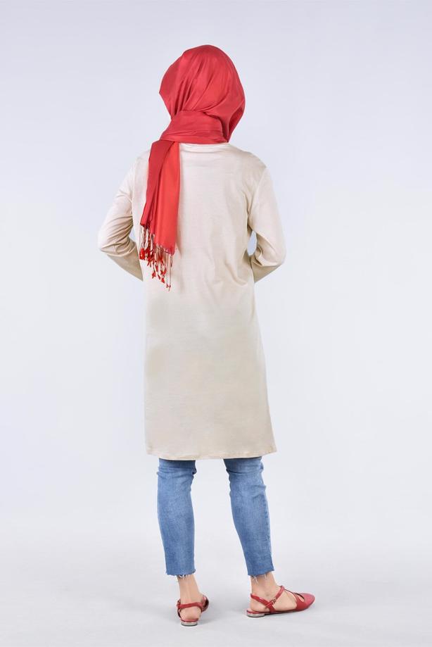Vêtements hijab BEIGE T 99115 Allday-Örme Tesettür Tunik - TRENDTESETTÜR