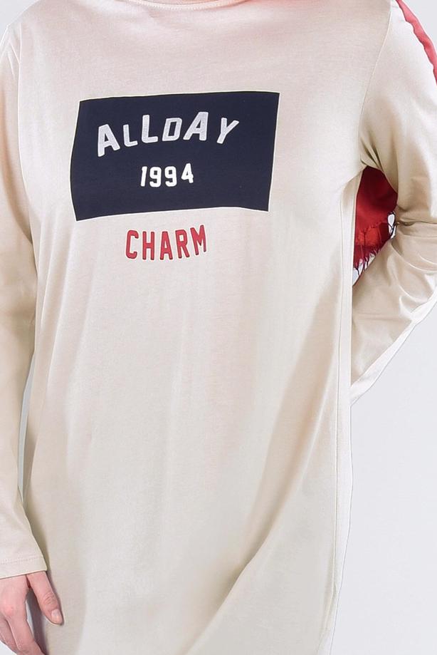 Vêtements hijab BEIGE T 99115 Allday-Örme Tesettür Tunik - TRENDTESETTÜR