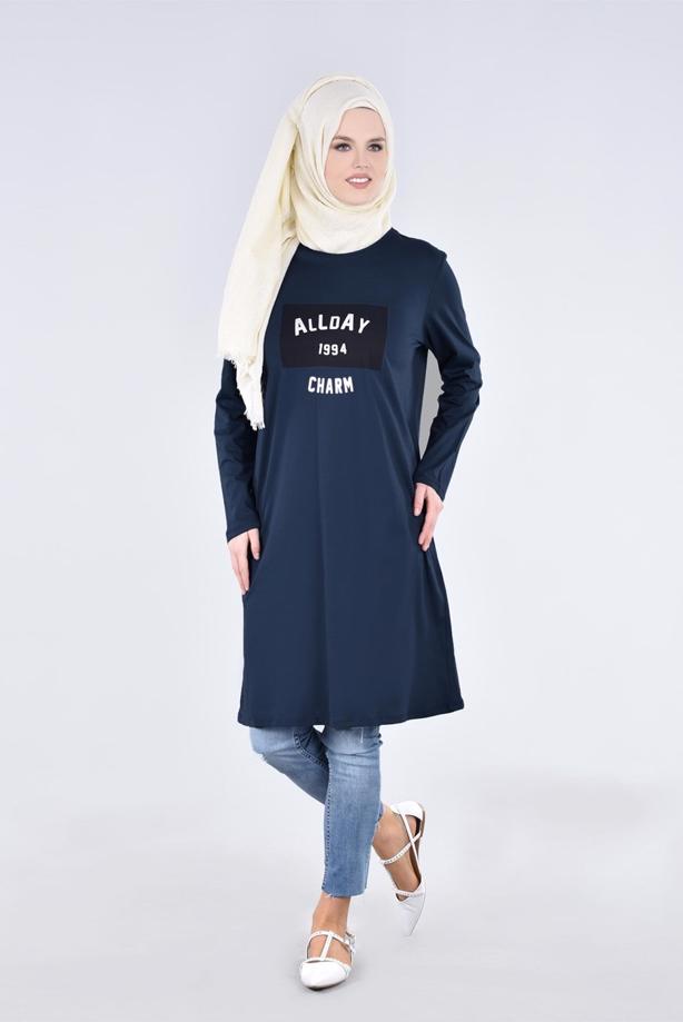 Vêtements hijab BLEU MARINE T 99115 Allday-Örme Tesettür Tunik - TRENDTESETTÜR