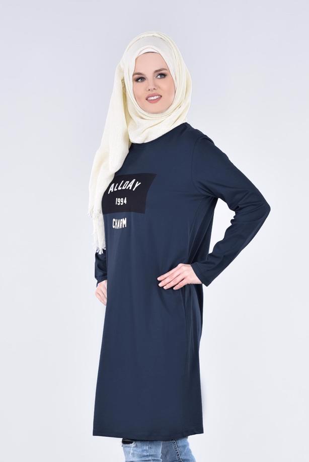 Vêtements hijab BLEU MARINE T 99115 Allday-Örme Tesettür Tunik - TRENDTESETTÜR