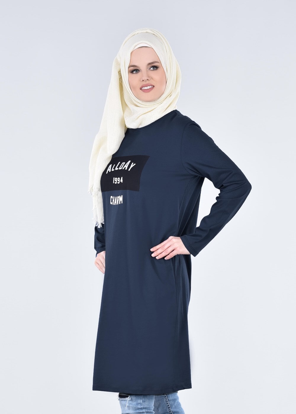 Vêtements hijab BLEU MARINE T 99115 Allday-Örme Tesettür Tunik