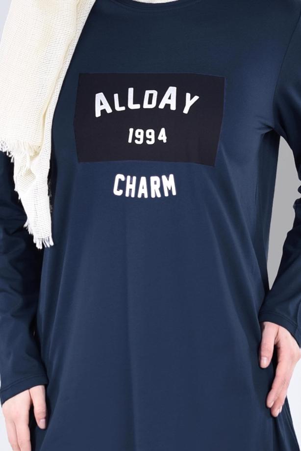 Vêtements hijab BLEU MARINE T 99115 Allday-Örme Tesettür Tunik - TRENDTESETTÜR