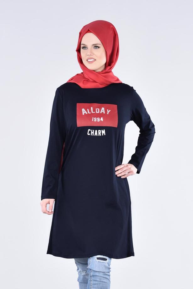 Vêtements hijab BLEU MARINE T 99115 Allday-Örme Tesettür Tunik - TRENDTESETTÜR